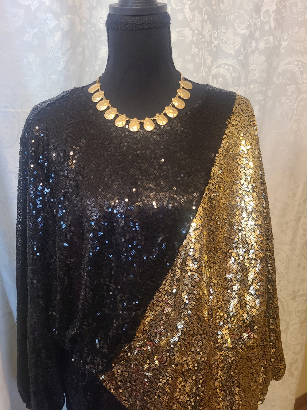 Eloquii Black and Gold Sequin Capelet Accessory
